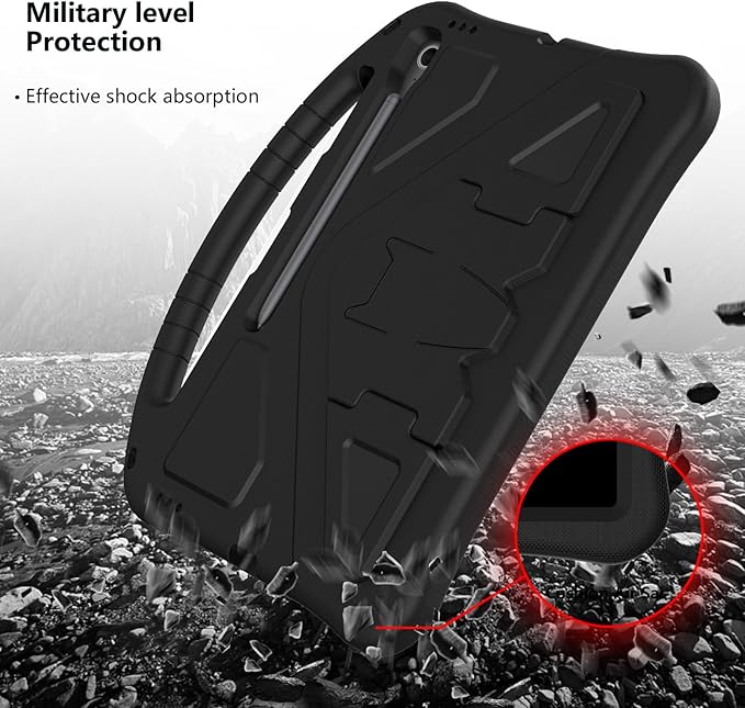 Kids Case for Samsung Galaxy Tab S10 FE+ (Plus) 13.1" 2025, Techcircle Light Weight Shock Proof EVA Foam Handle Rugged Stand Protective Cover, Black