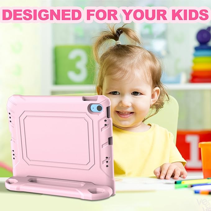 YIHE Kids Case for iPad (A16) 11th Generation 11 Inch 2025 & iPad 10th Generation 10.9 inch 2022, with Built-in Screen Protector and Handle Stand, Full Body Shockproof Protective Cover, LightPink