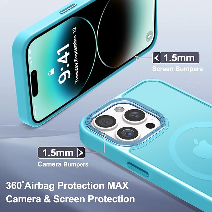 Newfuture Designed for iPhone 14 Pro Case with Magnetic [13 FT Military Drop Protection] [Compatible with Magsafe] Slim Translucent Matte Shockproof with Anti-Fingerprint Phone Case, Lake Blue