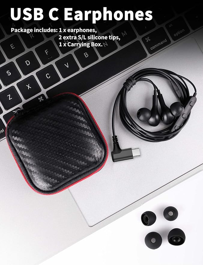 USB C Headphones for Samsung S26 Ultra S25 FE A16 A17,Right Angle Magnetic Wired Earbuds with Mic Control,Stereo Noise Isolation In-Ear Type C Earphone for iPhone 17 Pro Max 17e 16e 16 15 Pixel 10a 9a