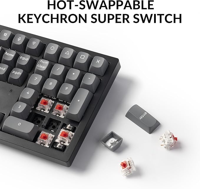 Keychron K10 Max Wireless Custom Mechanical Keyboard, 100% Layout QMK 2.4 GHz Bluetooth White Backlit with Hot-swappable Keychron Super Red Switch Compatible with Mac Windows Linux