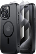 Tigowos for iPhone 15 Pro Max case,Compatible with MagSafe,[15FT Drop Resistant][2 Tempered-Glass Screen Protectors] Matte Skin-Feeling Shockproof case for iPhone 15 Pro Max Cases 6.7"，Matte Black