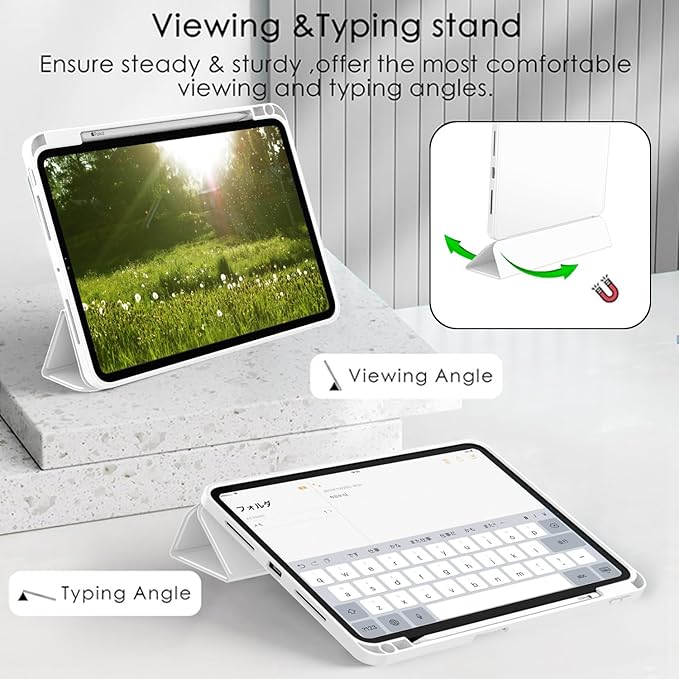 ZryXal iPad Pro 11 Inch Case (M5) 2025/ (M4) 2024 (Model: A2836/A2837/A3006), Trifold Stand Smart Cover with Pencil Holder and Soft TPU Back, Auto Wake/Sleep (White)