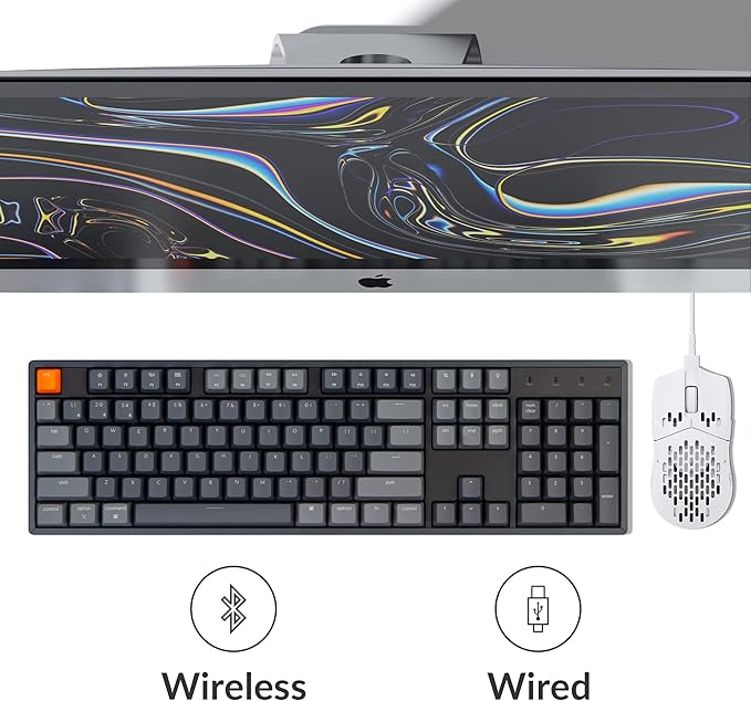 Keychron K10 Full Size 104 Keys Bluetooth Wireless/USB Wired Mechanical Gaming Keyboard for Mac with Keychron Super Red Switch/RGB Backlight/Multitasking Computer Keyboard for Windows, Aluminum Frame