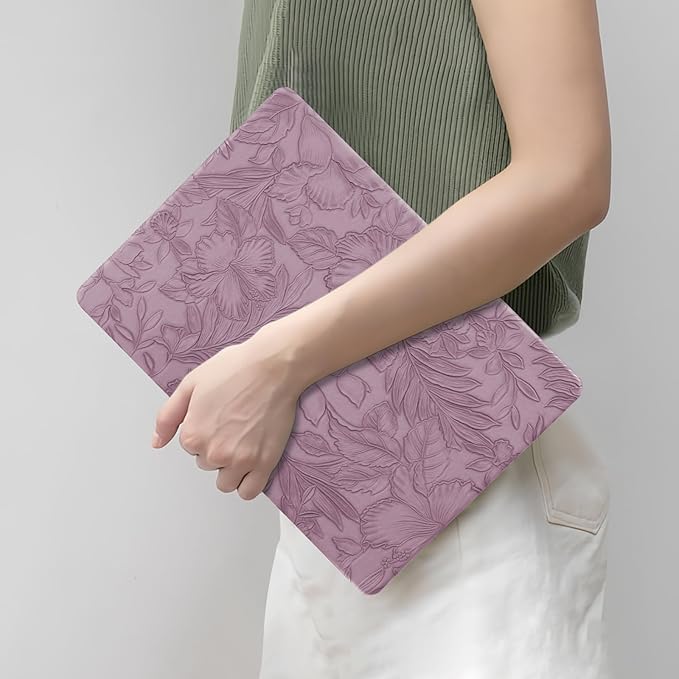 DTangLsm for MacBook Air 15 inch Case 2026 2025 2024 2023 M5 M4 M3 M2 A3448 A3241 A3114 A2941, Elegant Textured Retro Leather Hard Cover for M5 MacBook Air 15 Case+Keyboard Skin, Lilac Embossed Floral