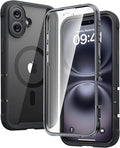 Diaclara Magnetic Designed for iPhone 16 Plus Cases,[Full Camera Protection] Clear Bumper Compatible with MagSafe Built-in Screen Protector,Magnetic Black