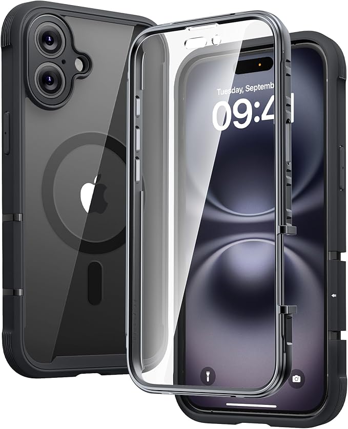 Diaclara Magnetic Designed for iPhone 16 Plus Cases,[Full Camera Protection] Clear Bumper Compatible with MagSafe Built-in Screen Protector,Magnetic Black