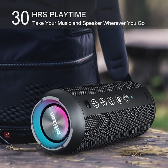 Ortizan Portable Bluetooth Speaker (1nd Gen), IPX7 Waterproof, Wireless, Big Sound and Deep Bass, TWS Pairing, 30Hrs of Playtime, for Home/Party/Outdoor/Beach, Birthday Gifts for Men Women - Black