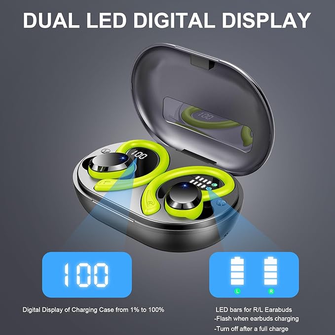 Wireless Earbuds Bluetooth Headphone Sport, Bluetooth 5.3 Earbud 3D HiFi Stereo Over Ear Buds, 48Hrs Earhooks Earphone with Noise Cancelling Mic, IP7 Waterproof Headset for Workout/Running/Gym