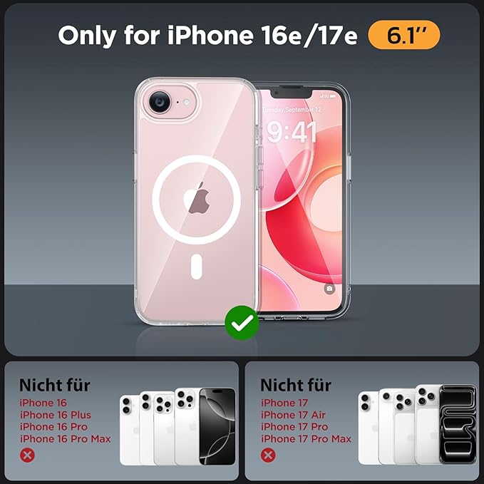Miracase for iPhone 16e case & iPhone 17e Case for MagSafe [with 2×9H+ Screen Protectors] TOP Military-Grade Protection Shockproof with Velvet Touch for iPhone 16e/17e Phone Case 6.1", Clear