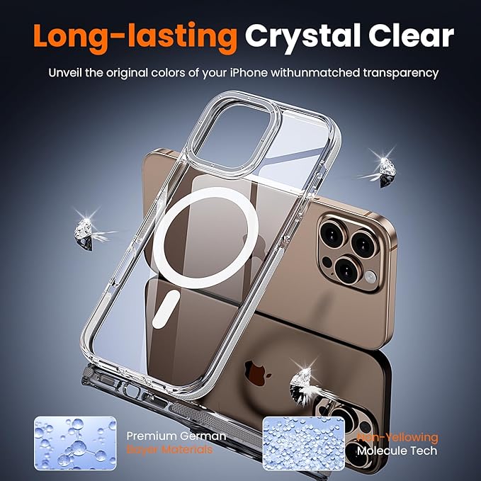toushion 3 in 1 for iPhone 16 Pro Case Clear with MagSafe, Yellowing-Resistant Acrylic Back, Shockproof Guard Corners, Military-Grade Protection for iPhone 16 Pro Phone Case 6.3 inch Clear Bumper