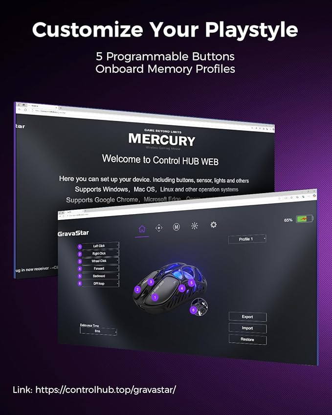 GravaStar Mercury X Pro Wireless Gaming Mouse, Come with 8K Dongle – 32,000 DPI PAW 3950 Sensor, 8,000Hz Polling Rate, Only 49g, Magnesium Alloy Hollow Frame, RGB Lighting, 5 Programmable Buttons