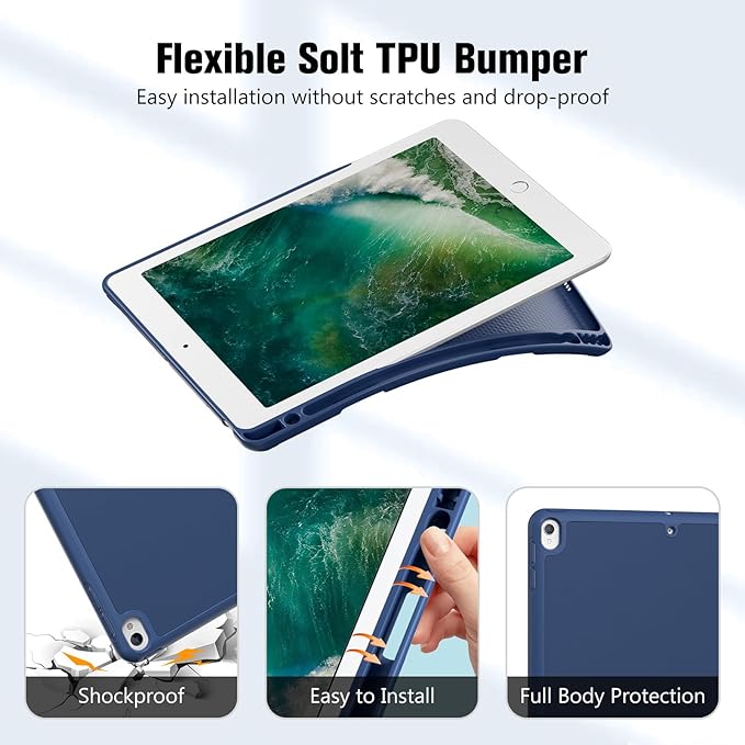 ProCase Smart Case for 10.5” iPad Air 3rd Generation 2019 / iPad Pro 2017, Slim Stand Cover with Pencil Holder Soft TPU Back for Air 3 -Navy
