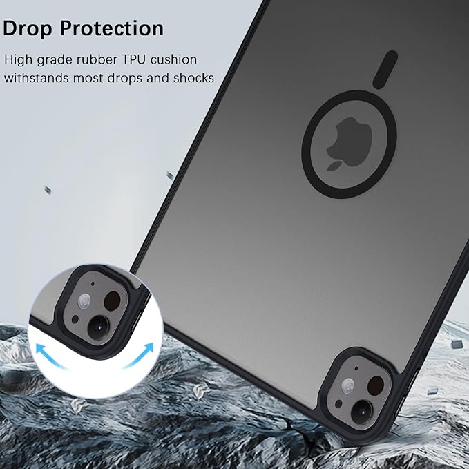 BENTOBEN Magnetic for iPad Pro 11 Inch Case (M5/M4) 2025/2024, Translucent Matte Back Slim Soft TPU Bumper Lightweight Shockproof Protective Women Girls Boys Tablet Case Cover, Black