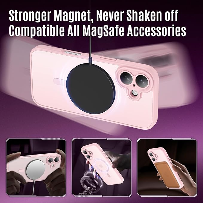 Symcele Designed for iPhone 17 Case, Compatible with MagSafe, [Camera Protection] [15FT Military Droptection] Shockproof Translucent Matte Anti-Slip Phone Case, 6.3", Pink