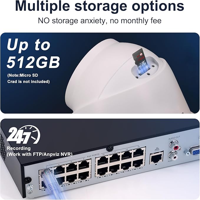 Anpviz 8MP PoE IP Camera, Built-in Mic, 512GB SD Slot, Security 4K Turret IP Camera Outdoor Indoor, Smart Color Night Vision 100ft, Human & Vehicle Detection, NDAA Compliant (U Series)