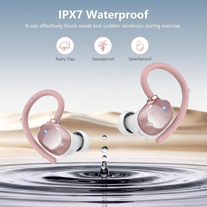 Wireless Earbuds for iOS Android, Bluetooth 5.4 Sport Headphones, 128H Playtime Over Ear Buds for Small Ear, Stereo Deep Bass, Sport Wireless Bluetooth Earphones, IPX7 Waterproof Running Headphones