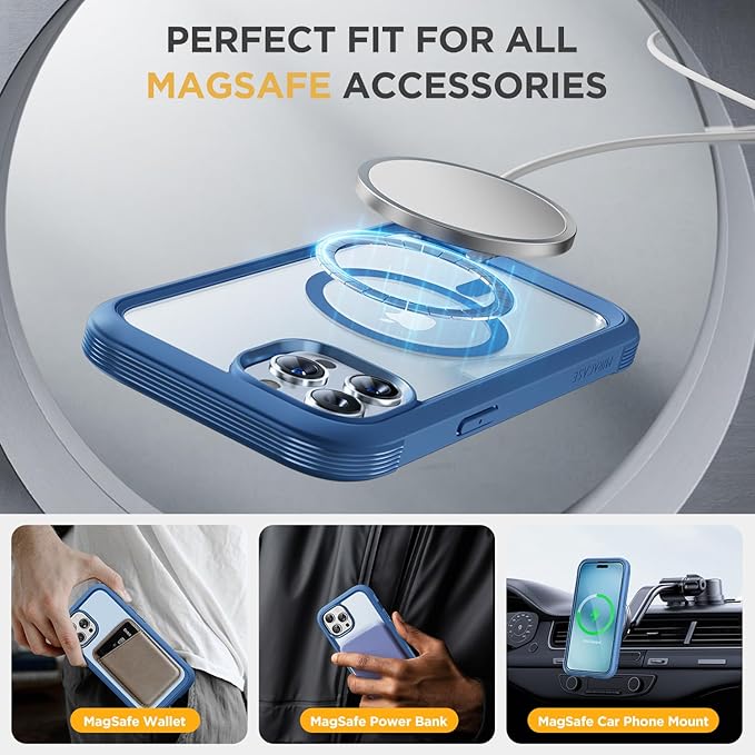 Miracase Magnetic for iPhone 14 Pro Max Case 6.7 inch, (Compatible with MagSafe) Upgrade Full-Body Clear Phone Bumper Case with Built-in 9H Tempered Glass Screen Protector, Magnetic Capri Blue