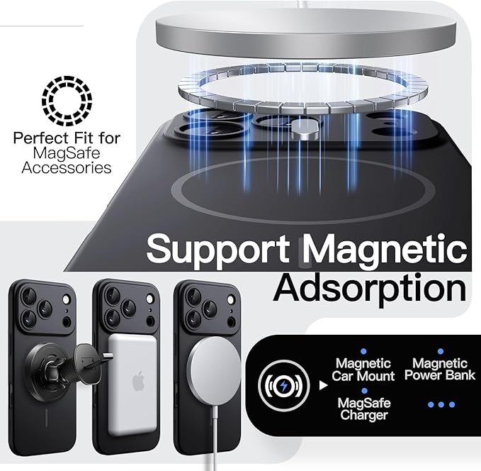 JETech Magnetic Slim Case for iPhone 17 Pro Max 6.9-Inch, Compatible with MagSafe, Ultra-Thin Lightweight Minimalist Phone Cover with Matte Finish and Full Camera Lens Protection (Black)