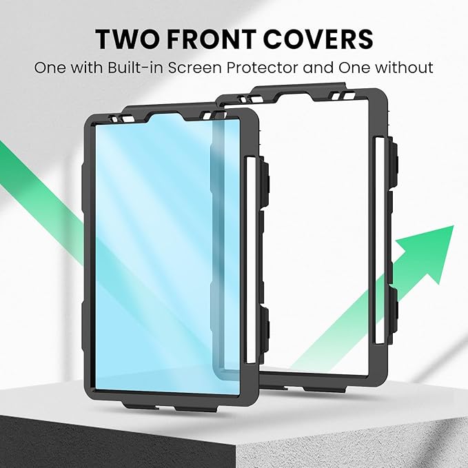 SEYMAC Case for iPad Air 5th/ 4th Generation 10.9 Inch, Full-Body Shockproof Protective Case with Screen Protector, Rotating Stand/Handle/Shoulder Strap/Pencil Holder for iPad Air 5/ Air 4, Black