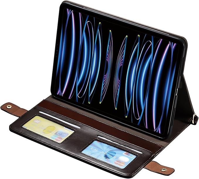 Handbag Case for iPad Pro 11" 2022/2021/2020 & iPad Air 11" M3 M2, Techcircle Folio Stand PU Leather Hand Strap Protective Cover, Crossbody Pencil Holder Card Slots Wallet Case, Dark Brown