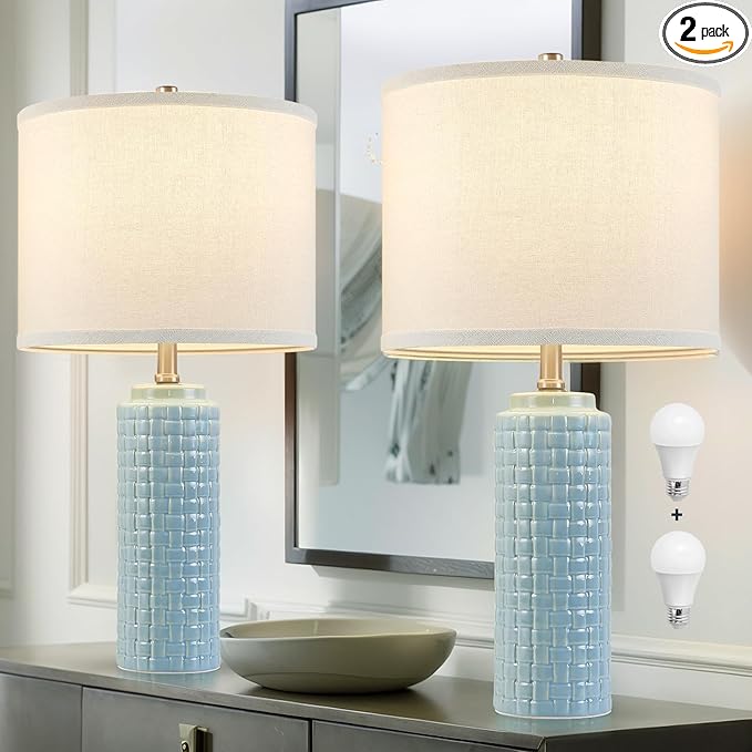 Luvkczc 24.8" Modern Ceramic Bedside Lamps Set of 2, Adjustable Color Temperature & Bulbs Included - Nightstand Lamps for Bedroom, Living Room, Office, Entryway Decor
