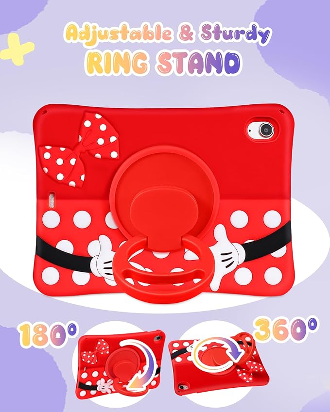 Lotadilo Cute Case for iPad Air 11 Inch M3 2025&M2 2024 / Air 5th/ 4th Generation 2022/2020 10.9 Inch - Silicone 3D for Girls Women Teens Girly Kawaii Funny Cartoon Soft Stand with Lanyard, Red Point