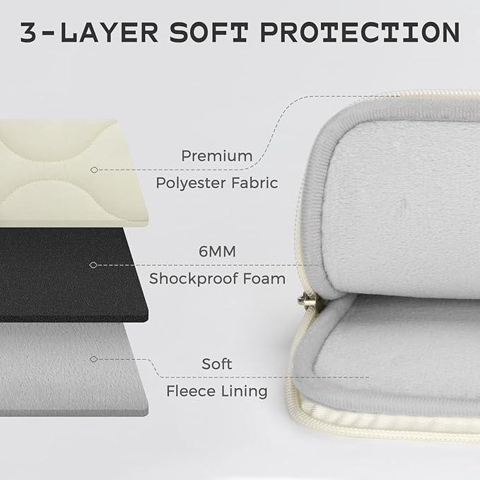 Laptop Sleeve Case 15 16 Inch Laptop Cover Protective Case Compatible with MacBook Air MacBook Pro 15 16 Inch Shockproof Padded Laptop Case, Beige
