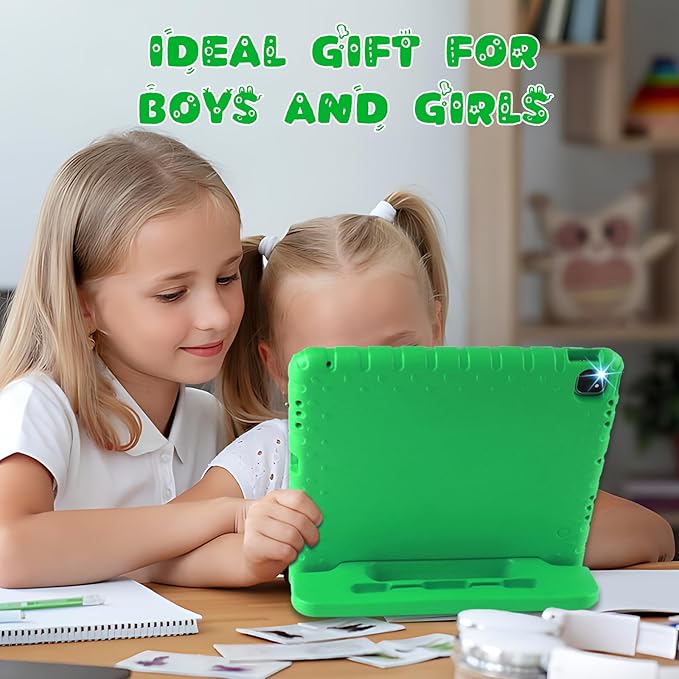 for iPad Pro 13 inch Case 2024, Shockproof Kids iPad 13 Pro Case, Protective Cover for iPad Pro 13 M4 with Pencil Holder, Anti-Slip Handle Stand, Green