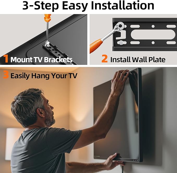 IWORBOARD 32 40 42 inch Fixed TV Monitor Wall Mount for LED LCD TVs & Monitor, Low Profile Small RV TV Mount, Easy Slim Flat Wall Bracket, Max VESA 200x200mm, 66lbs, Single Stud, Fit 19 24 42 inch