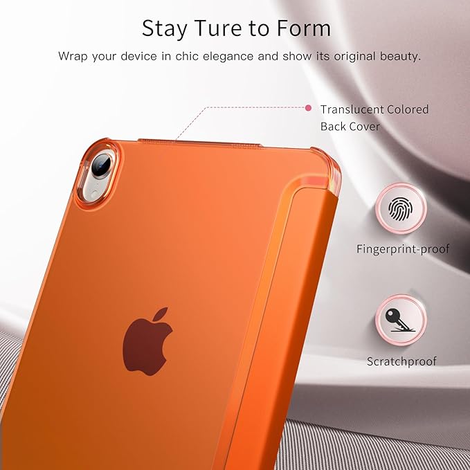 MoKo for iPad mini 7 (A17 Pro) Generation Case 2024, iPad mini 6 Case 2021, 8.3-inch Slim Lightweight Protective Hard Back PC Shell Stand Cover Support Touch ID, Auto Wake/Sleep, Orange