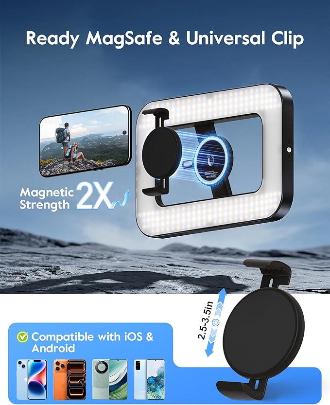 Magnetic Ring Light with Stand and Phone Clip, 62" Tripod for iPhone with Light, 6000mAh Phone Tripod with Light for Video Recording, TikTok, YouTube, Vlogging, Selfies, CRI＞95