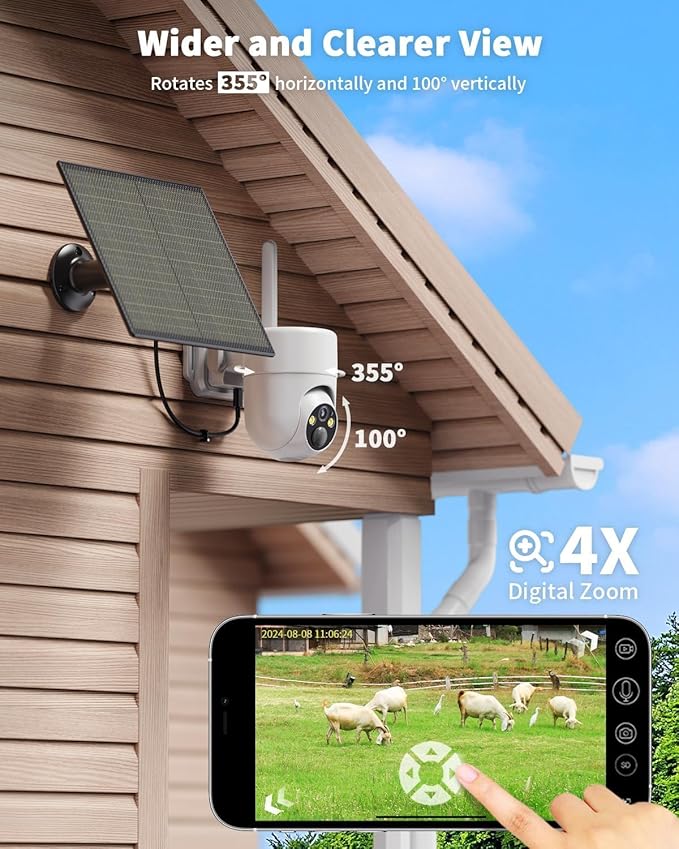 LIWAN Cellular Security Camera, No WiFi Security Camera, 4G LTE Solar Cameras Wireless Outdoor with SIM Card, 2K HD Color Night Vision, 360° Live View Off Grid Cam for Farm, Cabin, Construction Site
