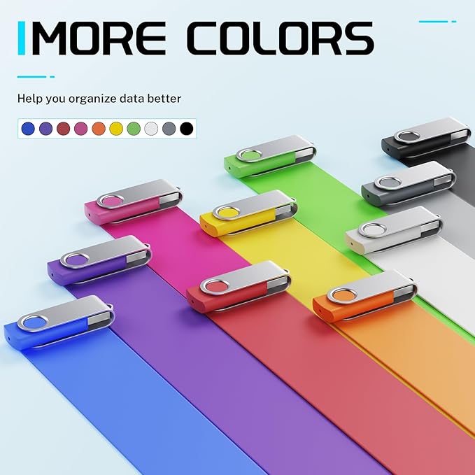 FEBNISCTE Thumb Drive 4GB 10 Pack USB Flash Drives Bulk, Swivel Jump Drive 4 GB Multi-Coloured Pen Drive USB 2.0 Memory Stick with Cords, Data Storage Pendrive 10 Color Assorted Zip Drives