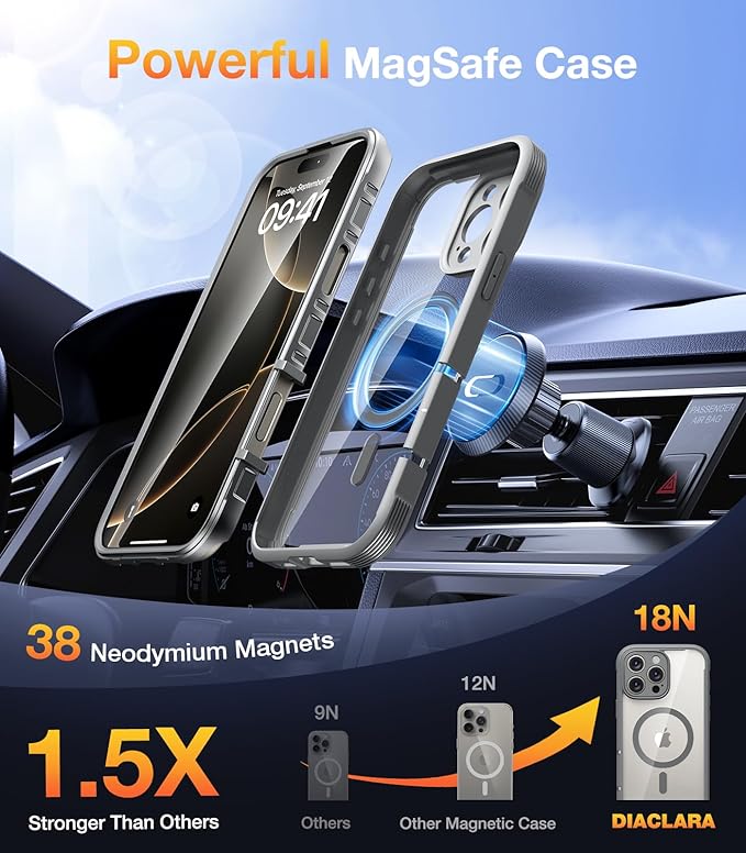 Diaclara Magnetic Designed for iPhone 16 Pro Case, Full Body Rugged with Touch Sensitive Anti-Scratch Screen Protector, Compatible with MagSafe, Soft Bumper Case for iPhone 16 Pro 6.3'', Gray