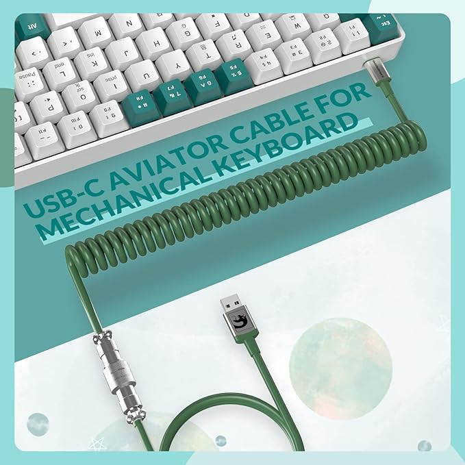ZIYOU LANG RK-T8 Wired 65% Mechanical Gaming Keyboard with RGB LED Backlit Anti-ghosting TKL Mini 68 Key Custom Coiled C to A Cable Tactile Blue Switch for PS4 PS5 Xbox PC Mac Gamer(Green/White)