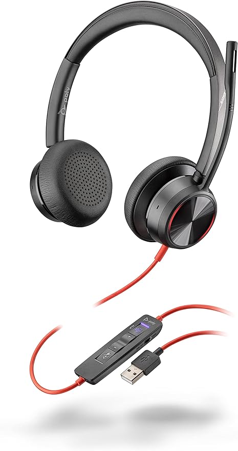 Plantronics Poly - Blackwire 8225 Wired Headset with Boom Mic Dual-Ear (Stereo) Computer Headset - USB-A to Connect to Your PC/Mac - Active Noise Canceling-Works with Teams (Certified), Zoom &More