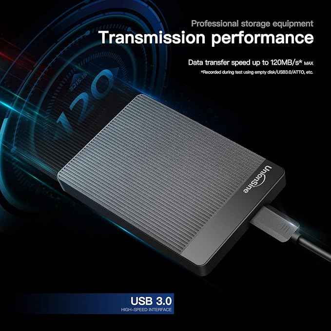 UnionSine 500GB Ultra Slim Portable External Hard Drive HDD-USB 3.0 for PC, Mac, Laptop, PS4, Xbox one, Xbox 360-(Black)