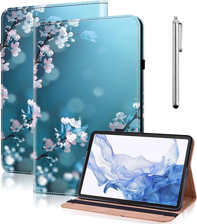 Case for iPad mini 5 (2019)/ iPad mini 4 / iPad mini 3/2/1 Case,PU Leather Flip Stand Card Slots Shockproof Cover with Pencil Holder - Plum Blossom