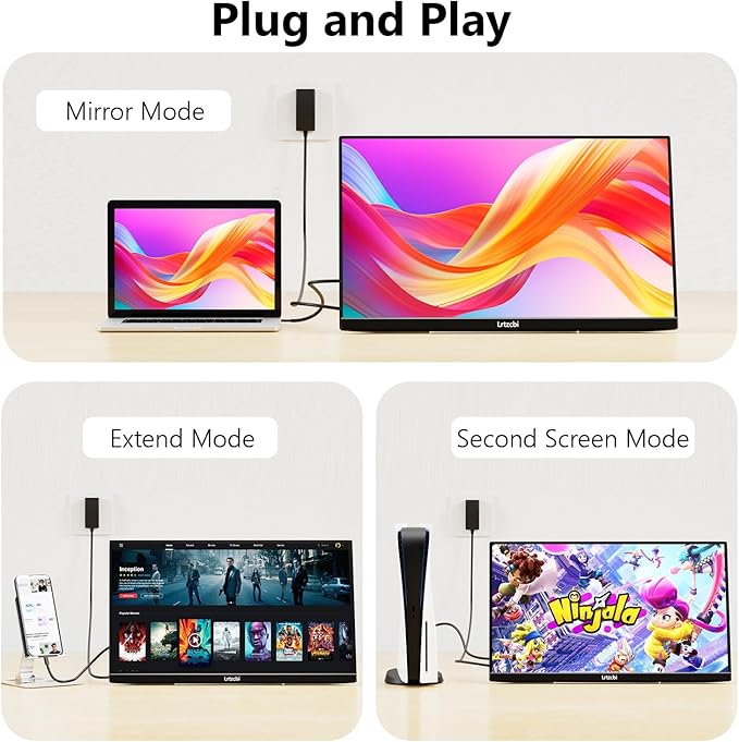 23.8" Large Portable Monitor 200Hz FHD 1080P IPS Freesync External Computer Display with USB C HDMI, Built in Speakers and Stand Portable Gaming Monitor for Laptop Phone PC Mac PS4 Xbox