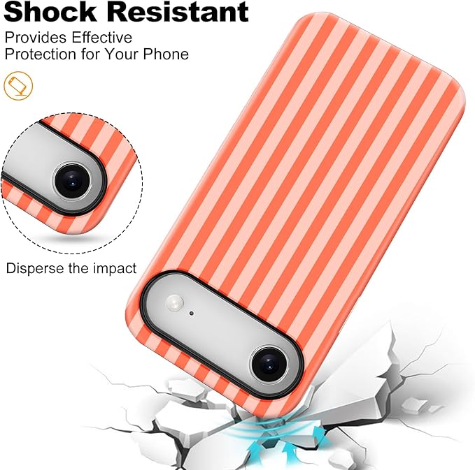 Magnetic for iPhone 17 Air Case Cute Stripes Phone Case, Shockproof Slim TPU and Hard PC Protective Phone Cover Compatible with MagSafe Designed for Women Girls, Deep Orange