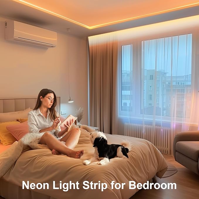 Neon Light Strips, Warm White Dimmable LED Strip Lights, 16.4ft/5m Flexible Waterproof LED Neon Rope Lights DIY LED Strip Lights for Gaming Bedroom Outdoor Decor (Power Adapter Included)