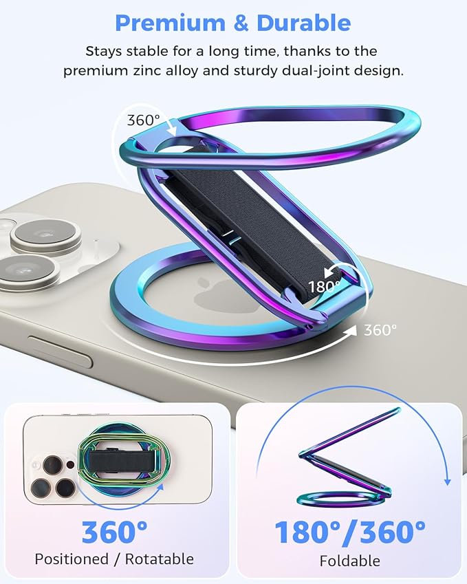 [2025 Upgraded] SUPERONE for MagSafe Phone Grip for MagSafe Kickstand Compatible with Mag Safe Finger Loop, 4-in-1 Phone Ring Holder Strap for iPhone 17/16/15/14/13 Series and Mag Safe Case - Colorful