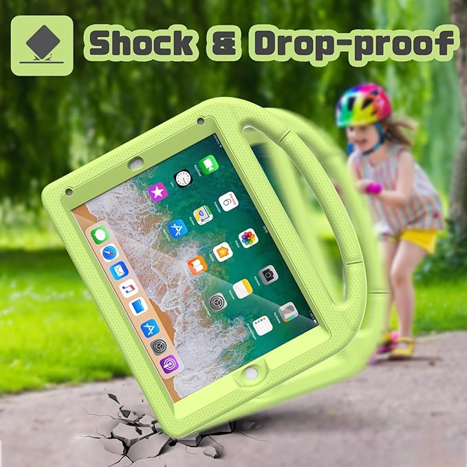YIHE Shockproof Kids Case for iPad 6th/5th Generation (9.7 inch, 2018/2017), iPad Air 2/1 & Pro 9.7 | Durable Protective Cover with Built-in Screen Protector & Stable Stand, Light Green