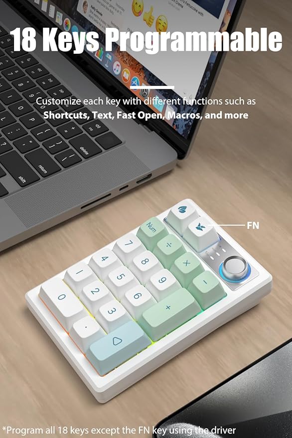 Gasket Creamy Mechanical Numpad Programmable Macro Keypad Wireless 2.4G/Bluetooth 5.0/Wired USB-C RGB Backlit Hot Swappable Number Pad Rechargeable Numeric Keyboard Metal Knob for Win/Mac