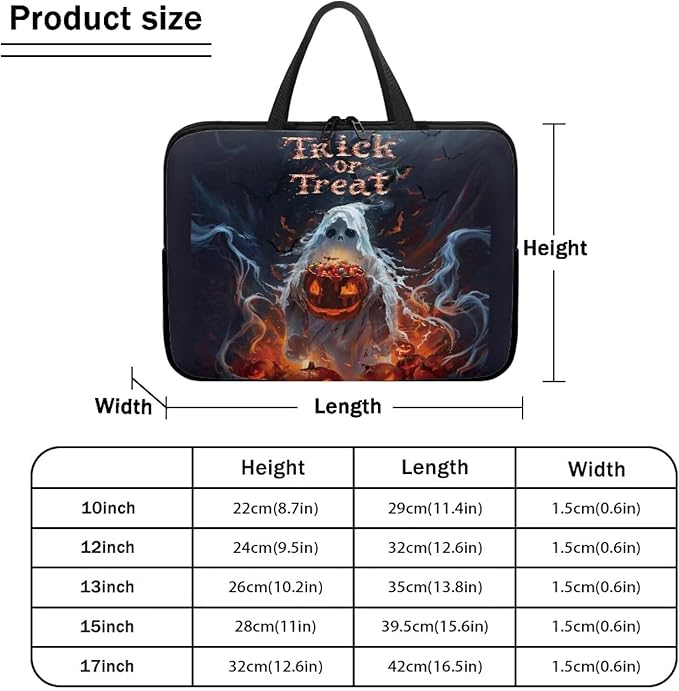 15 Inch Halloween Scary Ghost Laptop Sleeve, Protective Laptop Case Tote Bag for Halloween Decor, Computer Cover with Zipper Men Women Handbag Tablet Carrying Case for Business/School