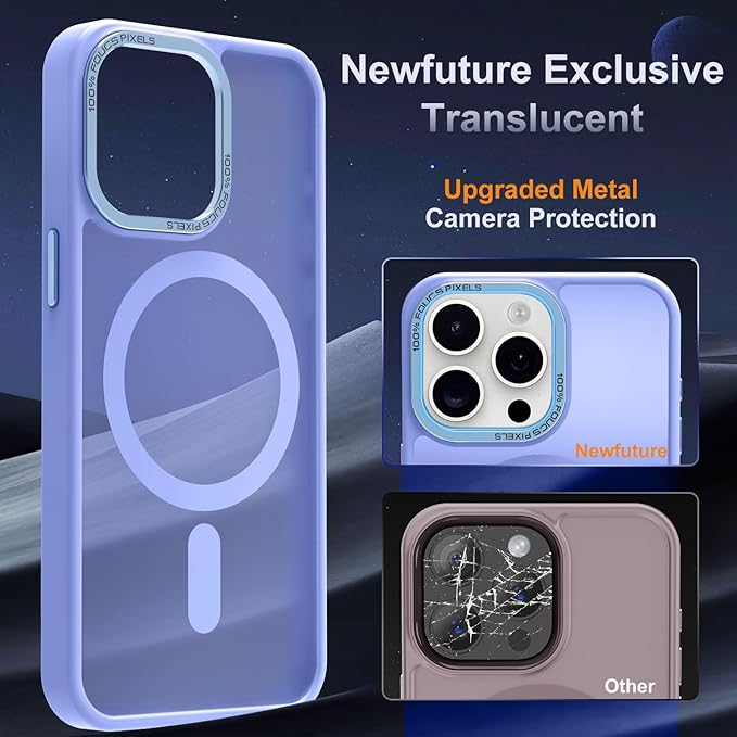 Newfuture Designed for iPhone 13 Pro Max Case with Magnetic [13 FT Military Drop Protection] [Compatible with Magsafe] Slim Translucent Matte Shockproof with Anti-Fingerprint Phone Case, Light Purple