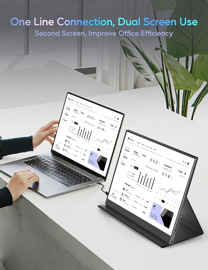 KEEPTIME Portable Monitor 14inch 2K Laptop Monitor USB C HDMI Gaming Ultra-Slim IPS Display Smart Cover & Speakers, 2160 * 1440P Screen for Laptop, HDR External Monitor for Laptop PC Phone Mac Xbox