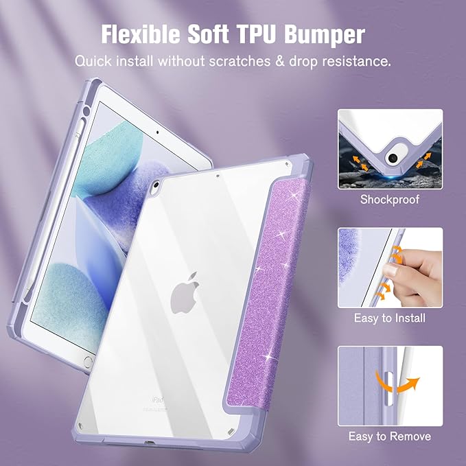 Fintie Hybrid Slim Case for iPad Air 3rd Generation 10.5" 2019 / iPad Pro 10.5 Inch 2017 - [Built-in Pencil Holder] Shockproof Cover with Clear Transparent Back Shell (Glittering Purple)