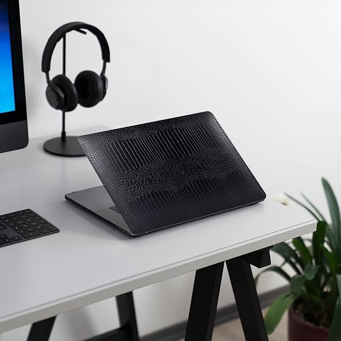 DTangLsm for Leather MacBook Pro 14 inch Case M5 2026-2021 M4 M3 M2 M1 A3426 A3427 A3434 A3112 A3185 A3401 A2918 A2992 A2779 A2442, Crocodile Skin Alligator PU Leather Hard Case+Keyboard Cover, Black